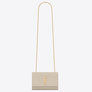 Saint Laurent Kate Chain Small Bag In White Grained Leather
