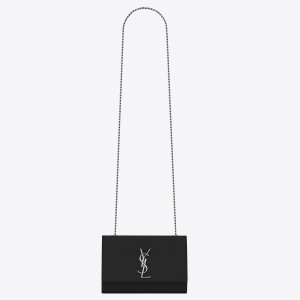 Saint Laurent Kate Chain Small Bag In Noir Grained Leather