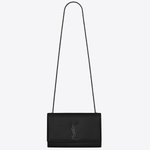 Saint Laurent Kate Chain Medium Bag In All Black Grained Leather
