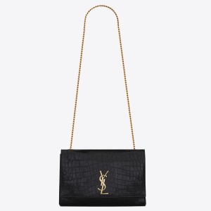 Saint Laurent Kate Reversible Medium Bag In Crocodile-embossed Leather